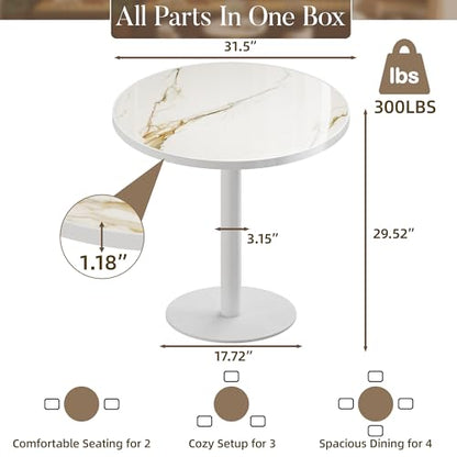 31.5'' Tulip Table, Round Dining Table with Sintered Stone Tabletop | White Aluminum Alloy Edge & Pedestal, Small Bistro Table for Dining Room/Café/Small Spaces/Restaurant (Calacatta Gold) - color: Calacatta Gold (White Edge), size: Round