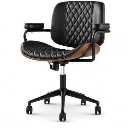 Home Office Desk Chair with Wheels, Armless Adjustable Height PU Leather Office Chair, Mid Back Ergonomic Computer Chair, Walnut Curved Seat Design No-Arm Chair (GX-9006-Armrests-Black) - color: Gx-9006-armrests-black