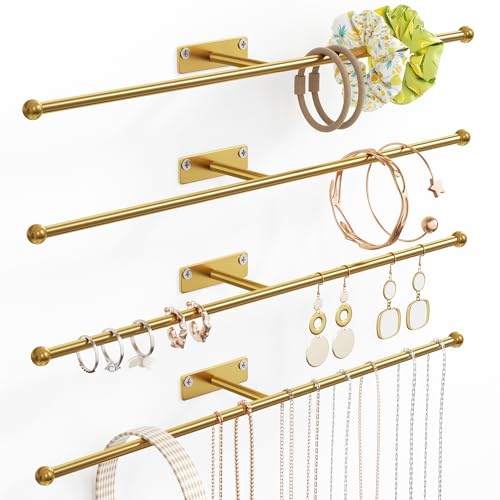 Wall Hanging Jewelry Organizer 12.6", Screws Included, Gold 4-Pack | for Earring, Bracelet, Rings, Hairband, Sunglasses - color: Gold, size: 4 Pack