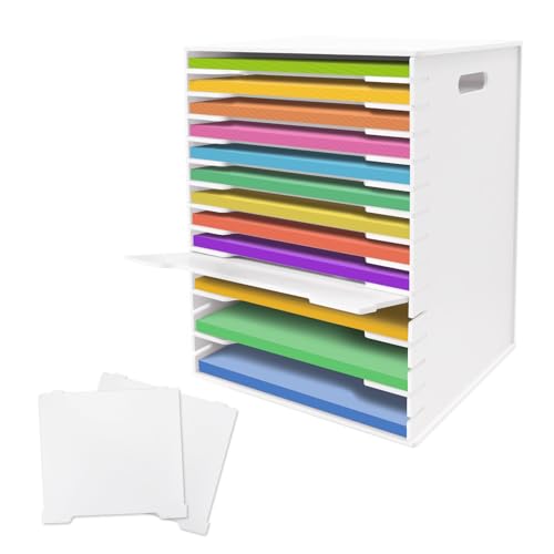 SONGWAY 12x12 Paper Storage Organizer - 15 Tier Desk File Organizer with Adjustable Shelves, Letter Mail Tray, 12x12 Stackable Scrapbook Paper Storage Cube for Home Office Classroom - size: 15-Tier