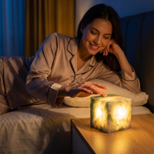Marble Lamp Nature Marble Table Lamp Rechargeable Pat Light Cordless Night Light Touch Bedside Table Lamps for Bedroom Small Ambient Lamps for Home Decor Living Room Desk Decor (Colorful Jade) - color: Colorful Jade