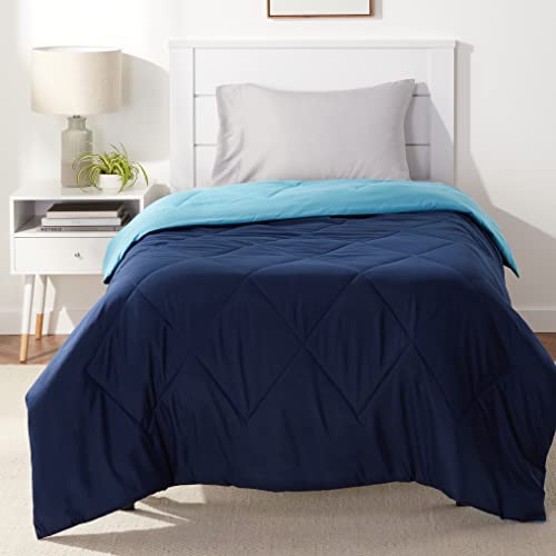 Amazon Basics Washable Comforter Blanket, Reversible Lightweight Microfiber All Season, Twin/Twin XL, Navy/Sky Blue - color: Navy / Sky Blue, size: Twin/Twin XL