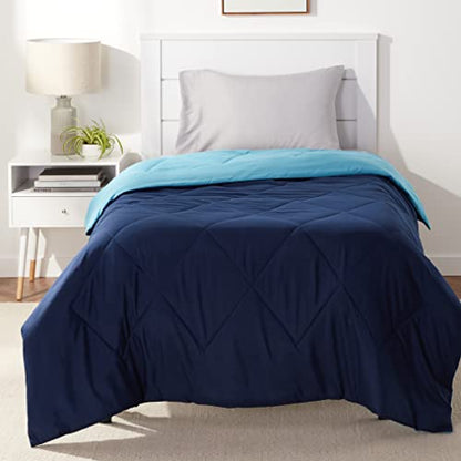 Amazon Basics Washable Comforter Blanket, Reversible Lightweight Microfiber All Season, Twin/Twin XL, Navy/Sky Blue - color: Navy / Sky Blue, size: Twin/Twin XL