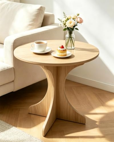 24In Walnut Round Side Table, Modern Minimalist Accent End Table with Curved Tripod Base, Compact Large Round Sofa Side Table, Easy Assembly Coffee Table for Living Room Bedroom Balcony - color: 24in-walnut