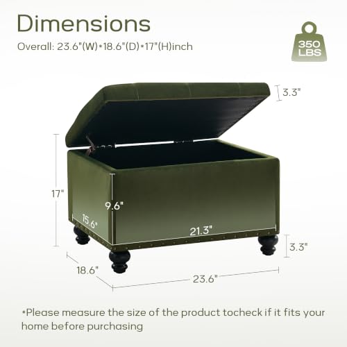 Zihanhome Velvet Storage Ottoman Bench, Button Tufted Ottoman with Hidden Storage, Upholstered Foot Rest Stool with Solid Wood Legs for Living Room, Bedroom, Entryway & Small Spaces (Olive Green) - color: Velvet-olive Green