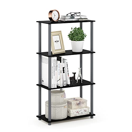 Furinno TURN-N-TUBE Storage Shelves, 4-Tier Toolless Book Shelf, Corner Shelf, Toolless Open Shelves, for Organization and Storage, Living Room, Garage, Home Office, Black - color: Black/Grey, size: 4-Tier Round Tube