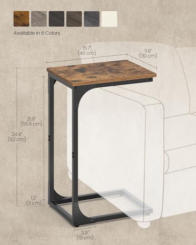 VASAGLE C-Shaped End Table, Small Sofa Side Table with Metal Frame | for Couch, Living Room, Bedroom, Bedside, Rustic Brown and Black, BARNET Collection ULET350B01 - color: Rustic Brown + Black