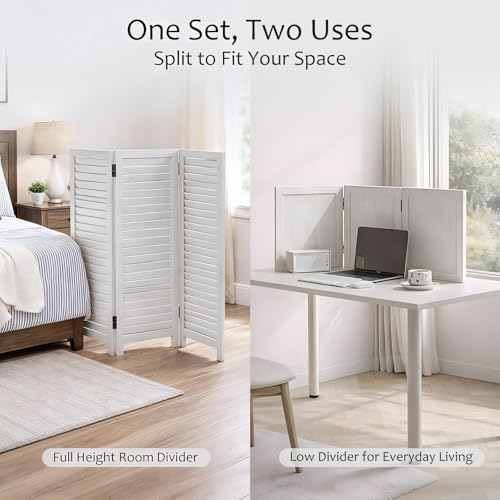 1 Pack 3 Panel Wood Short Room Divider Folding Screen White | Freestanding Modular Louvered Partition Screen For Bedroom Home Office Apartment Privacy - color: White