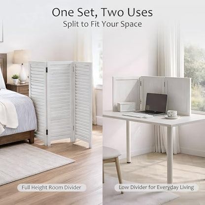 1 Pack 3 Panel Wood Short Room Divider Folding Screen White | Freestanding Modular Louvered Partition Screen For Bedroom Home Office Apartment Privacy - color: White