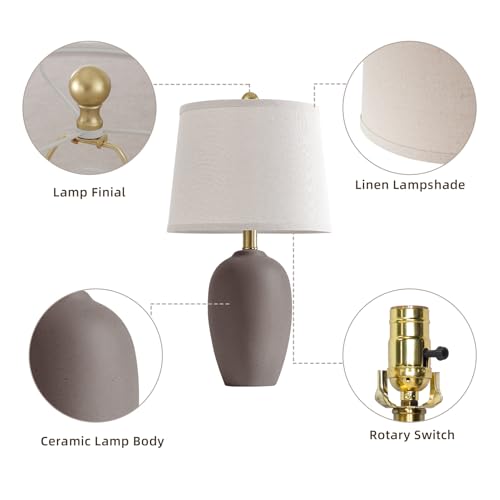 AIEAMPDO 21'' Set of 2 Farmhouse Ceramic Small Table Lamps for Living Room Bedroom, Nightstand Rustic Brown Desk Lamp for Bedside End Table Entryway, 2 LED Bulbs Included - color: Earth Gray Brown