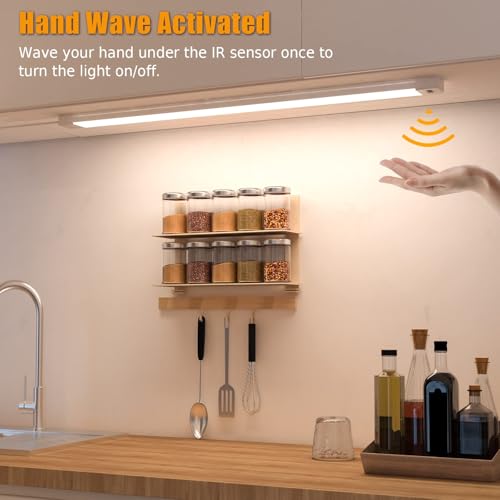 MYPLUS 16 Inch Under Cabinet Lights with Hand Wave, Under Counter Lighting 4000K Natural White,Dimmable,Plug and Play,LED Lights for Kitchen Cabinet, Cupboard, Closet, Desk - color: 4000K-Natural White, size: 16inch-1Pack