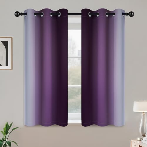 COSVIYA Grommet Room Darkening Ombre Purple Curtains W42xL45 inch | Purple and Greyish White Gradient Drapes, Light Blocking, Insulated Thermal Window Curtains for Bedroom/Living Room,2 Panels - color: Purple to Grayish White, size: 42"W x 45"L (Pack of 2