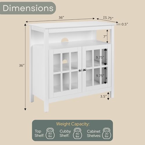 Convenience Concepts Big Sur Highboy TV Stand with Storage Cabinets and Shelves in White Finish - color: White