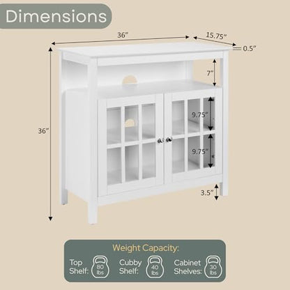 Convenience Concepts Big Sur Highboy TV Stand with Storage Cabinets and Shelves in White Finish - color: White