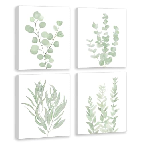 FRAMED Botanical Plant Canvas Wall Art,Boho Plant Wall Decor for Bedroom,Minimalist Floral Prints for Living Room,Light Green Botanical Art Painting for Office,Set of 4,8”x 10” - color: Botanical Wall Art, size: 8''x 10''x 4pcs