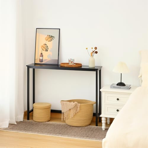 Bamboo Narrow Console Table, 39.4"(L) Wood Small Entryway Table, Accent Slim Hallway Tables, Thin Sofa Side Tables for Hallway, Living Room, Bedroom, Foyer, Black - color: Black