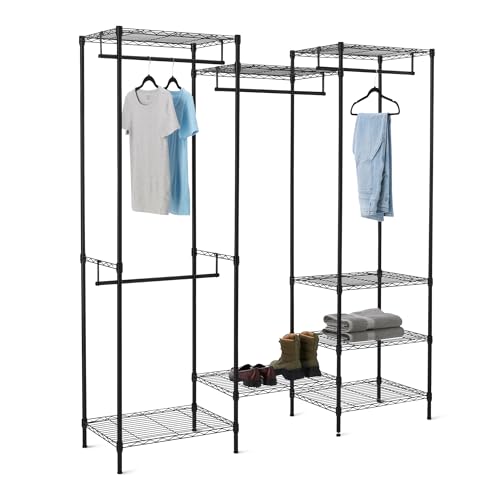 Amazon Basics Closet Organizer, Metal Rack with Shelves and Hanging Rod, 70" W x 18" D x 76" H, Black - size: 70W x18D x 76H inch