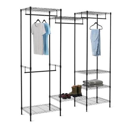 Amazon Basics Closet Organizer, Metal Rack with Shelves and Hanging Rod, 70" W x 18" D x 76" H, Black - size: 70W x18D x 76H inch