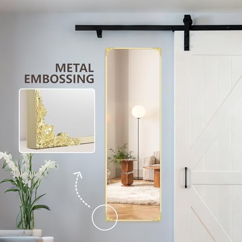 48"x14" Door Mirror, Rectangle Full Length Mirror, Over the Door Mirrors Full Length, Hanging Mirrors for Bedroom, Bathroom, Gold