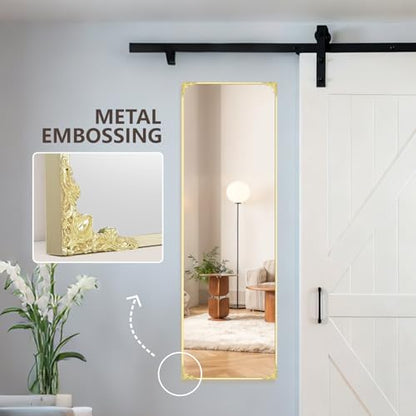 48"x14" Door Mirror, Rectangle Full Length Mirror, Over the Door Mirrors Full Length, Hanging Mirrors for Bedroom, Bathroom, Gold