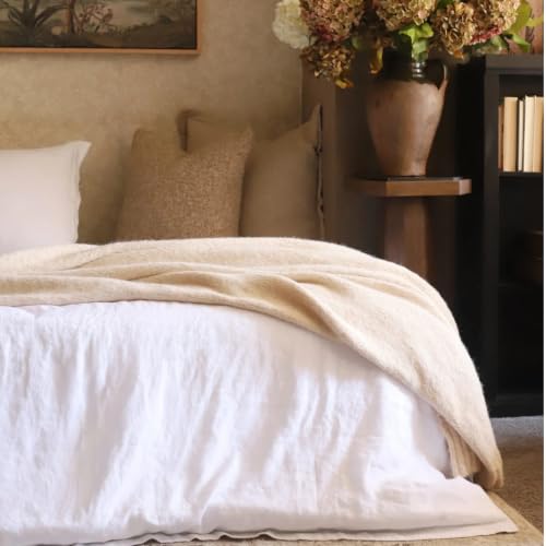 Simple&Opulence 100% Washed Linen Duvet Cover Set with Embroidered,2 Pieces Soft Farmhouse Comforter Set with Button Closure,1 Duvet Cover and 1 Pillowsham(Twin,White) - color: Embroidery White, size: Twin