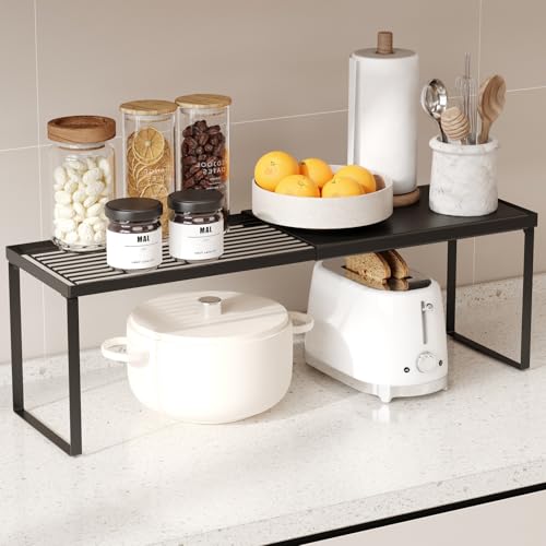 Magheo Expandable Kitchen Countertop Organizer, 1 Pack Stackable Cabinet Shelf Risers, Metal Spice Rack Heavy Duty Counter Organizer Storage for Kitchen, Pantry, Cupboard, Rv (8.7in Height,Black) - color: Black, size: 1 Pack-8.7in Height