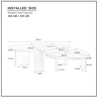 Modern Nesting Coffee Tables Set, 2-Piece Irregular Circle Wood Center Tables Unique End Side Table for Living Room Office, Fluted Legs Easy Assembly - Black - color: 49.41"&28.35-black