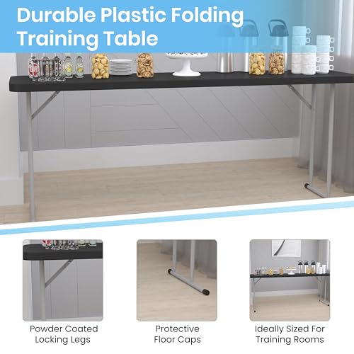 EMMA + OLIVER 6-Foot Black Plastic Folding Table | Lightweight, Easy Storage, Event and Banquet Table - color: Black