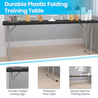 EMMA + OLIVER 6-Foot Black Plastic Folding Table | Lightweight, Easy Storage, Event and Banquet Table - color: Black