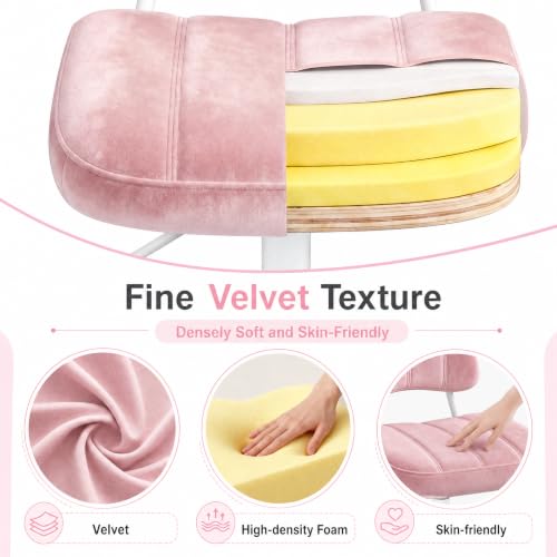 Homkdom Velvet Vanity Chair with Bow Backrest & Height Adjustable,Bedroom | Armless,360 Swivel,Silent Casters for Dressing Room & Living Room, Home Office,Make up,Reading,Light Pink - color: Light Pink