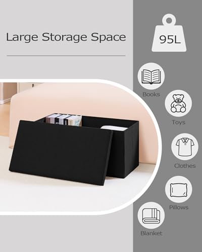 PINPLUS Folding Storage Bench, 30 inches Ottoman Coffee Table Cube Chair Foot Rest Stool Storage Chest for Living Room Bedroom, Holds up to 550 lb (Black) - color: Black