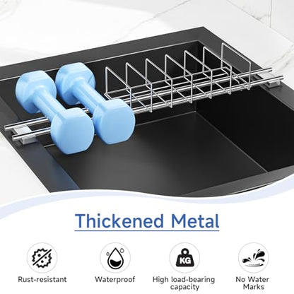 Expandable Over the Sink Plate Drying Rack with Dish Cloth Holder, Small Metal Dish Dryer Rack, Space-Saving Sink Drainer for Plates, Dish Rags, Sponges, Brushes, and Bottles (Silver)