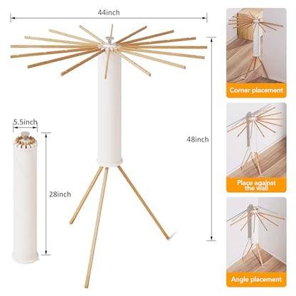 LIENAHU Clothes Drying Rack Tripod,Drying Rack Clothing,Laundry Drying Rack,Floor Standing,16 Wooden Poles,Collapsible Drying Racks for Laundry,Retractable,Foldable,Folding - style: 16 Wooden poles