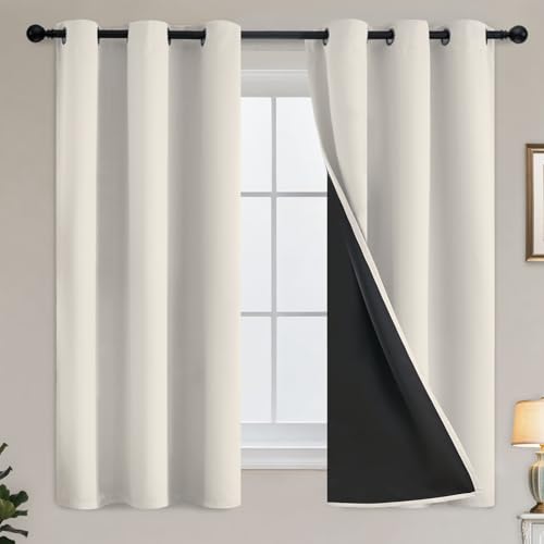 Yakamok Cream Blackout Curtains 63 inches Long for Bedroom 38" Wide 2-Panel | Thermal Insulated Window Treatment Total Blocking Panels with Black Liner for Living Room/Dining Room/Kids Room Grommet Top - color: Cream, size: 38"W x 63"L (Pack of 2)