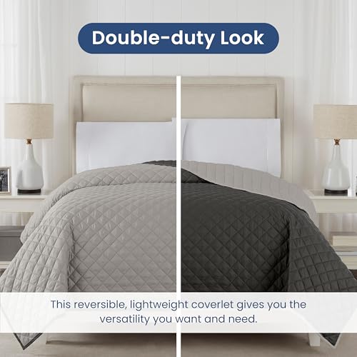 Martex Reversible Coverlet, Full Queen, Light Gray/Graphite | Lightweight, Durable, Soft, Easy Care, Reversible - color: Light Gray/Graphite, size: Full/Queen