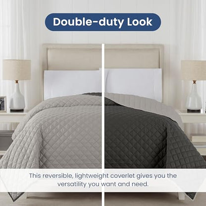 Martex Reversible Coverlet, Full Queen, Light Gray/Graphite | Lightweight, Durable, Soft, Easy Care, Reversible - color: Light Gray/Graphite, size: Full/Queen