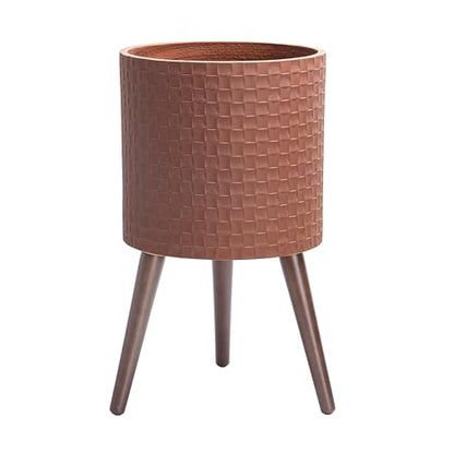 D'vine Dev Planter Pot with Wood Stand, 12 in, Terra Cotta, 88-Z-C-3 | Mid-Century Modern Style, Elevated Plant Display, Drainage Hole and Plug, Functional & Stylish, Modern Indoor Planter - color: Terra Cotta, size: Large