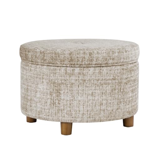 HomePop 24" Large Round Storage Ottoman - Cream Textural Woven - color: Cream Textural Woven