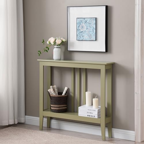 Kings Brand Narrow Console Table w/Storage Shelf for Hallway, Lemon Pepper | Slim Sofa Table for Hallway, Foyer or Living Room w/ Open Shelf for Décor, Books & Everyday Essentials - color: Lemon Pepper