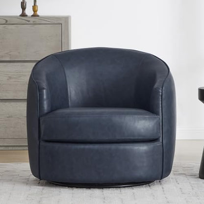 CHITA Leather Barrel Swivel Accent Chair, Wood Frame, Fully Assembled, Blue | Modern Armchair with FSC Certified Wood Frame, Living Room Chair for bedroom & office, 31.5"Dx32.3"Wx28.7"H, 350 Lbs Capacity - color: Blue - Faux Leather