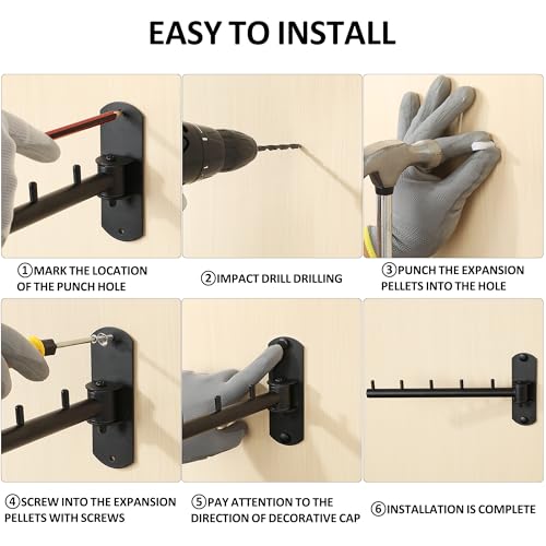 Mooche Swing Clothes Hanger Rack, Garment Racks 9.45" Long, Black | 180°Rotation Laundry Drying Rack 304 Stainless Steel Space Saving Wall Mounted for Laundry Room Bedroom Balcony - color: Black, size: 1 Pack