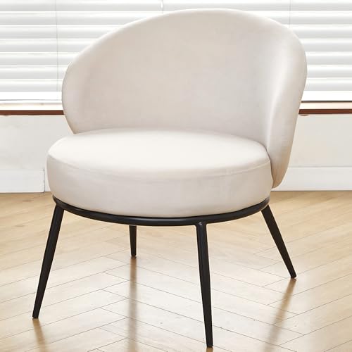 GDFStudio 27" Modern Accent Chair, Comfy Lounge Chair, Velvet Upholstered Chair, Mid Century Modern Armchair with Metal Legs, Solid Wood Frame, Cushion Barrel Side Chair for Living Room Bedroom, Beige - color: Beige + Velvet