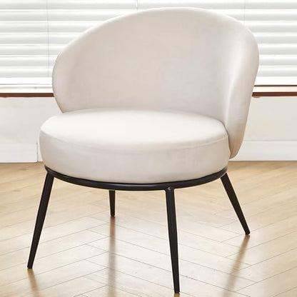 GDFStudio 27" Modern Accent Chair, Comfy Lounge Chair, Velvet Upholstered Chair, Mid Century Modern Armchair with Metal Legs, Solid Wood Frame, Cushion Barrel Side Chair for Living Room Bedroom, Beige - color: Beige + Velvet