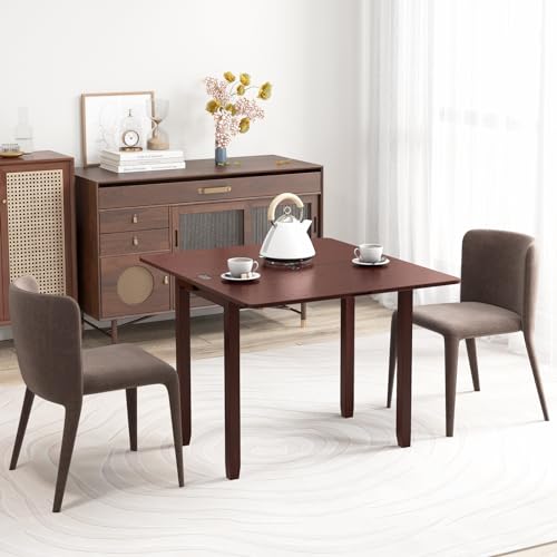 GIANTEX 20"-40" W Extendable Dining Table for 2-4, Rubber Wood Frame | Farmhouse Expandable Kitchen Table w/Hidden Storage, Space-Saving Dinner Table for Small Space, Apartment, Living Room