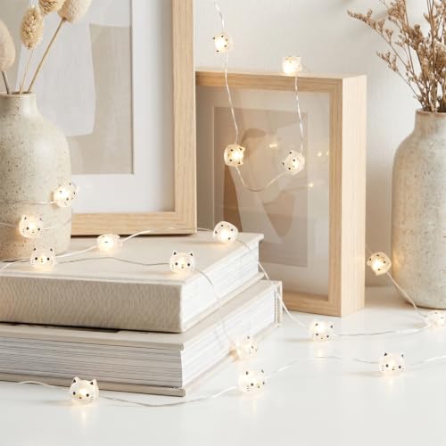 Cat String Lights,20 Led Fairy Light Indoor,Battery Powered Cute String Lights,Decorative String Light Indoor,Warm White,2M,Transparent Wire,for Kids Room,Bedroom,Dorm, Party Decor