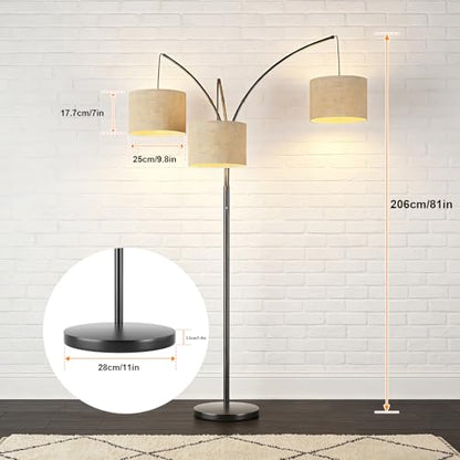 80 Inch Arc Floor Lamp with Remote Control, 3-Light Dimmable Standing Lamp | 2400LM Super Bright Tree Lamp for Living Room, Modern Tall Floor Lamp with Adjustable Arms&Weighted Base,3 LED Bulbs Included - color: Beige