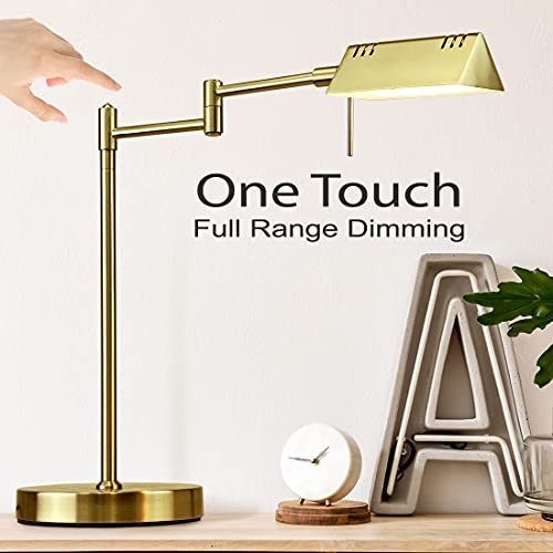 O'Bright LED Pharmacy Table Lamp, Full Range Dimming, 12W LED, 360 Degree Swing Arms, Desk, Reading, Craft, Work Lamp, ETL Tested, Antique Brass (Gold) - color: Antique Brass