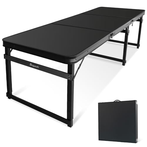 Folding Camping Table, Black Aluminum Frame,3-Position Adjustable Height,Lightweight Carry Handle, Portable for Travel, Camping Outdoor Use, 6FT x 2FT(X-Large), Black - size: 6 ft x 2 ft × 2.3 ft H