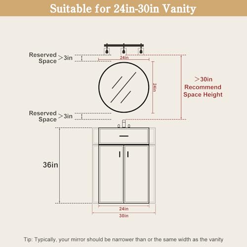 24 Inch Round Wood Mirror, Burlwood Grain Wood Frame Circle Mirror, Versatile Wall Decor for Bathroom Vanity, Living Room, Bedroom and Entryway, Natural - size: 24"L x 24"W