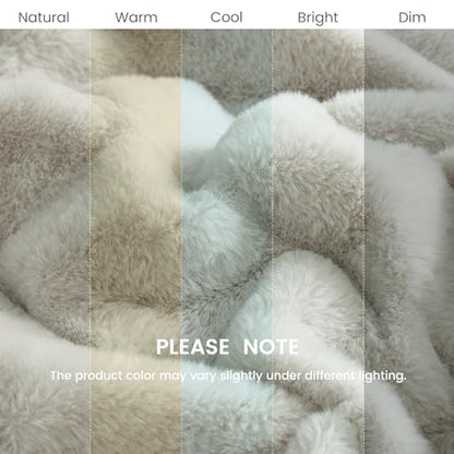 Cozy Bliss Deluxe Sheared Rabbit Faux Fur Throw Blanket, Soft Fuzzy High-Low Sculpted Plush Blanket for Couch, Cozy Home Accent, All Season Use, Beige 50"x60" - color: Stripe - Beige, size: Throw(50" x 60")